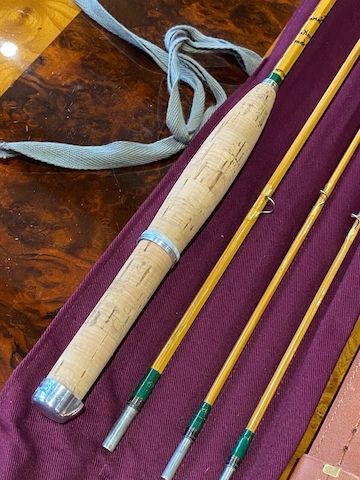 Hardy Marvel 7 1/2ft Palakona Bambus Fliegenrute 3-teilig 2 Spitzen mit Lederrohr-
