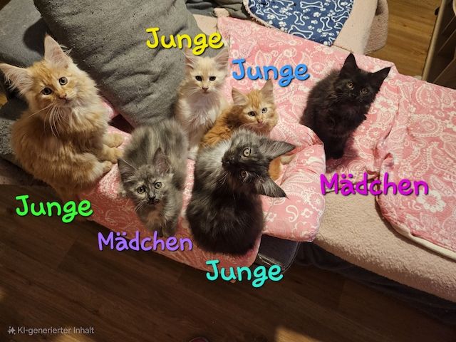 7 fröhliche Maine Coon Kitten