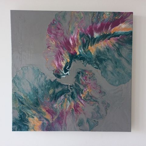 Kunst in Bewegung – Abstraktes Pouring Gemälde, handgemalt