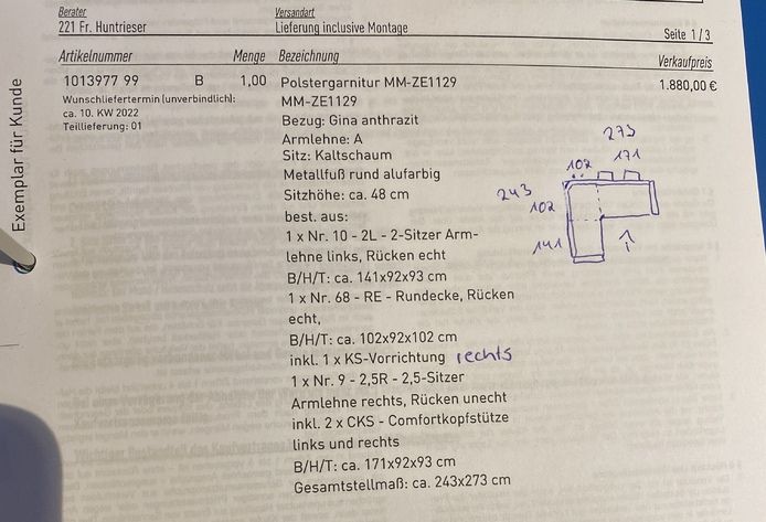 Ecksofa in Anthrazit- wie neu