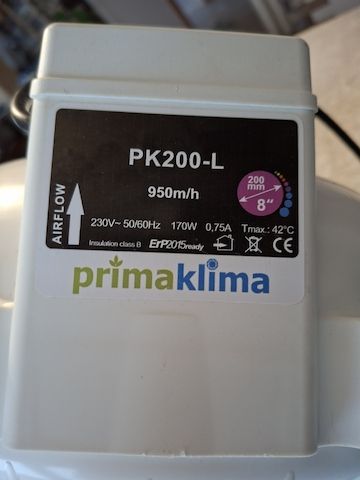Rohrventilator PK200-L, 950m/h von Prima Klima