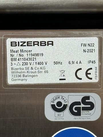 Bizerba FW N22 Fleischwolf Tischwolf Meat Mincer NEUWERTIG BJ 2021 Hack Wolf