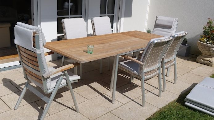 GARPA Teak alu Outdoor Garenmöbel tisch 6 Stühle 1 x Deck chair