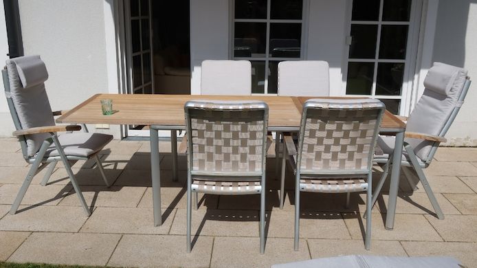 GARPA Teak alu Outdoor Garenmöbel tisch 6 Stühle 1 x Deck chair