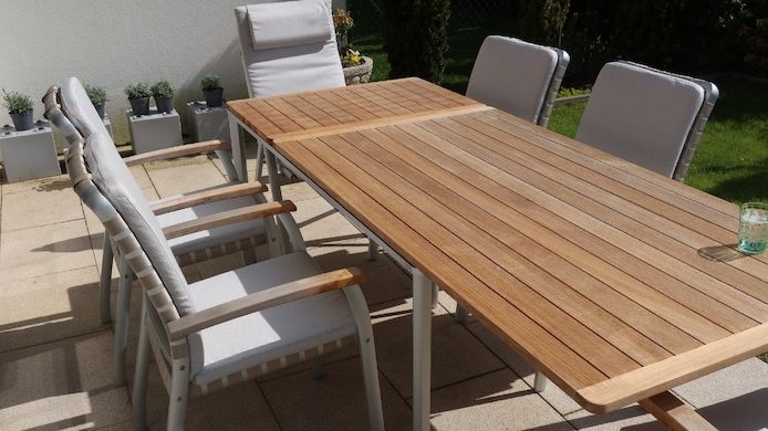 GARPA Teak alu Outdoor Garenmöbel tisch 6 Stühle 1 x Deck chair