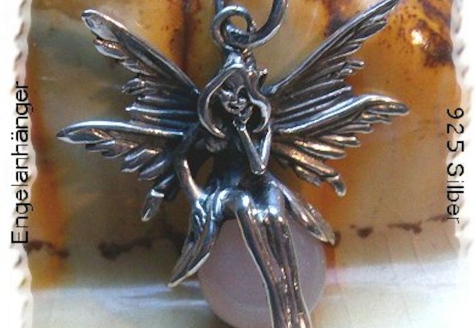 Engelanhängermassiv 925 Silber, Rosenquarz
