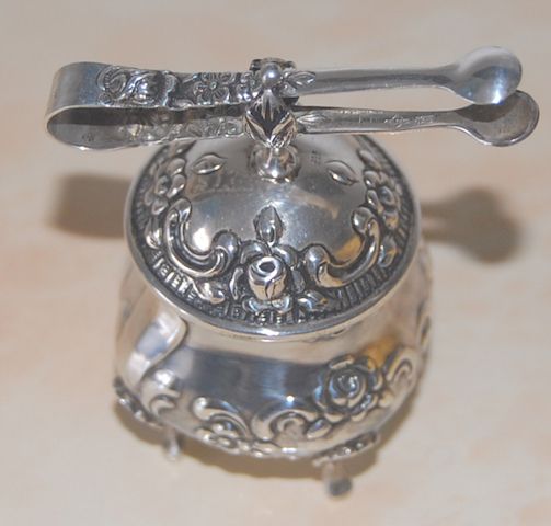 Antik: Zuckerdose mit Zange Albert Bodemer 835 Silber