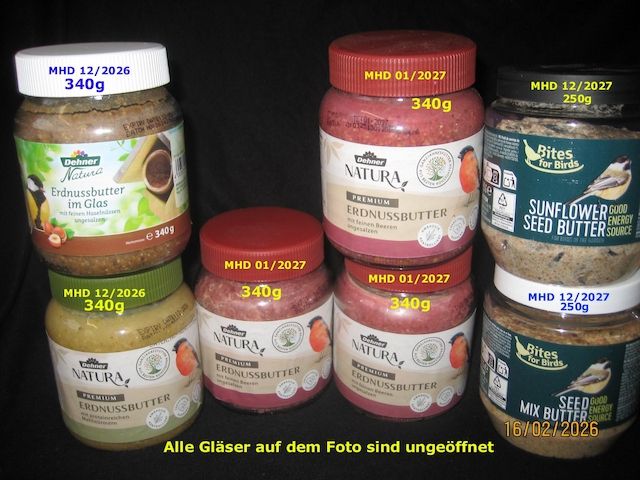 Wildvogelfutter, Meisenknödel, Erdnussbutter, Nüsse, SB-Kerne, Cashewkerne