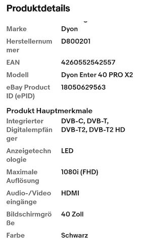 Dyon Enter 40 PRO X2 100,3cm (40 Zoll) LED-TV (Verpackung ungeöffnet)