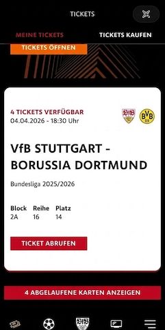 4 tickets Vfb Stuttgart gg Dortmund