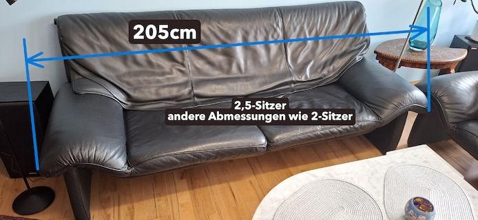 Schwarze Ledersofa 2-Sitzer ital. Design