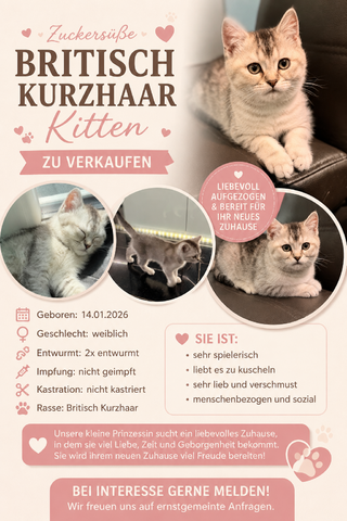 Britisch Kurzhaar Kitten (weiblich) sucht liebevolles Zuhause