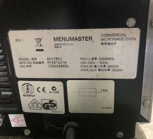 Mikrowelle Menümaster DEC18E2 Gastro Edelstahl 220V