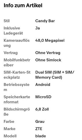 ZTE Blade V30 Vita 3GB/128GB, Dual Sim Modell 8030