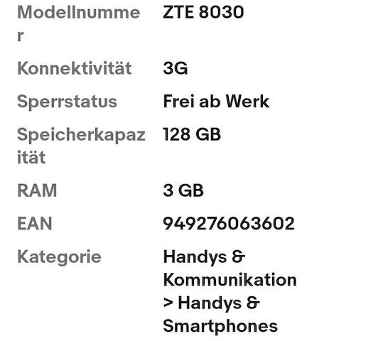 ZTE Blade V30 Vita 3GB/128GB, Dual Sim Modell 8030