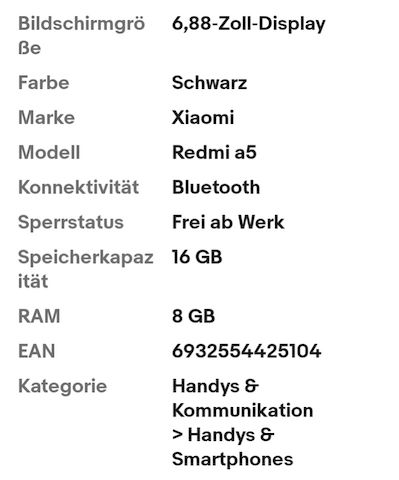 XIAOMI Redmi A5 Smartphone, 3+64GB, Black, Superklare 32MP AI-Kamera,