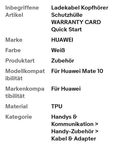 Zubehör: Huawei Mate 10 Smartphone Handy