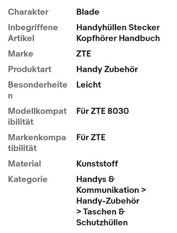Zubehör: ZTE BLADE V30 VITA 8030 Handy Hüllen Stecker Kopfhörer Handbuch