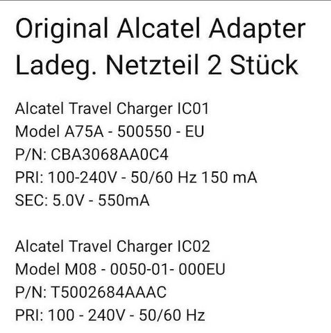 Orig. Alcatel Adapter Ladegeräte Netzteile