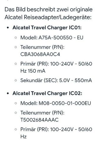 Orig. Alcatel Adapter Ladegeräte Netzteile