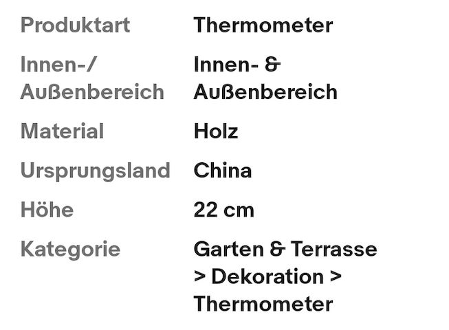 Thermometer 22 cm aus Holz