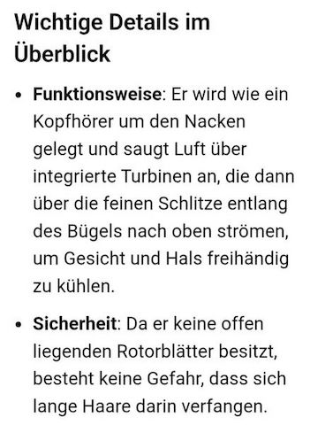Tragbarer Nackenventilator 3000mAh USB Akku Rotorlos 3 Stufen Weiß Büro Reise