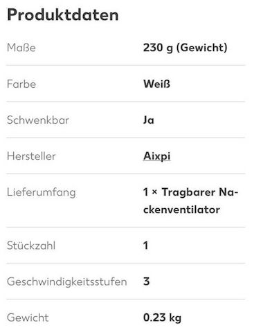 Tragbarer Nackenventilator 3000mAh USB Akku Rotorlos 3 Stufen Weiß Büro Reise