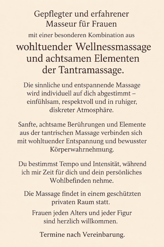 Männlicher Masseur für Frauen – Wellness & Tantra