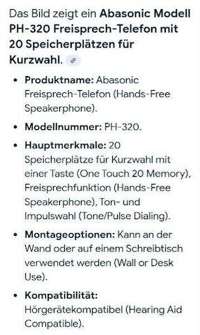 Abasonic Modell PH-320 Freisprech-Telefon