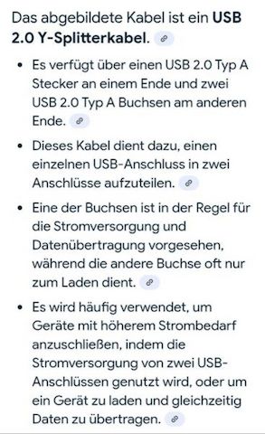 Kabel USB Typ A Stecker zu 2 x USB Typ A Buchse Y-Splitter Ladekabel
