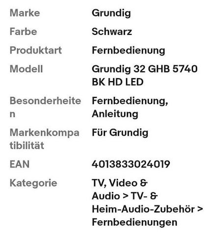 Zubehör: Fernbedienung + Anleitung Für Grundig 32 GHB 5740 BK HD LED Fernseher