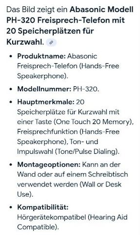 Abasonic Modell PH-320 Freisprech-Telefon