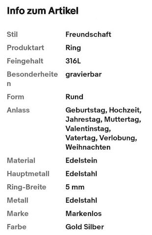 Ring Freundschaftsringe Partnerringe Verlobungsring Edelstahl Gold ohne Stein