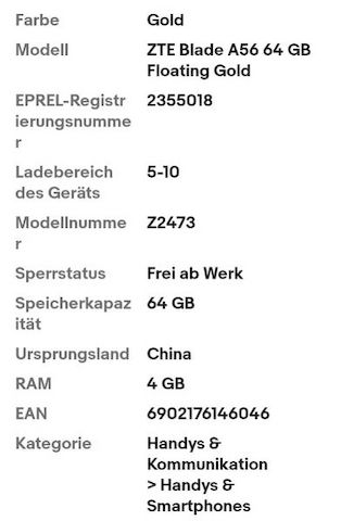 ZTE Blade A56 64 GB Floating Gold Dual SIM Smartphone Handy Mobiltelefon + Hülle