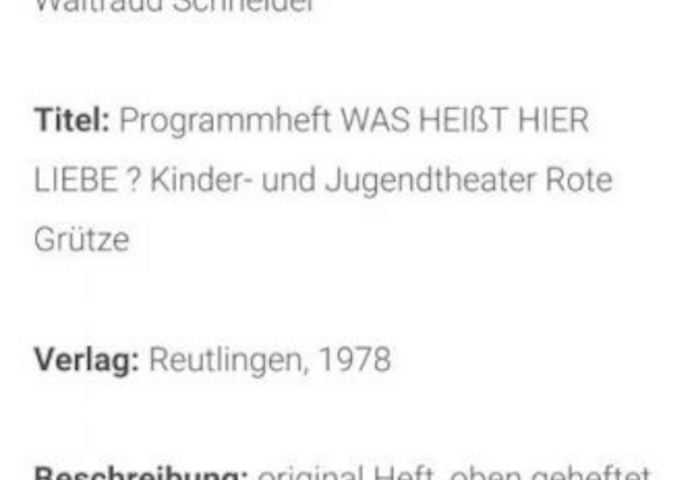 Daumen Kino: WAS HEIßT HIER LIEBE ? Kinder- und Jugendtheater Rote Grütze 1978