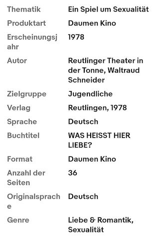 Daumen Kino: WAS HEIßT HIER LIEBE ? Kinder- und Jugendtheater Rote Grütze 1978